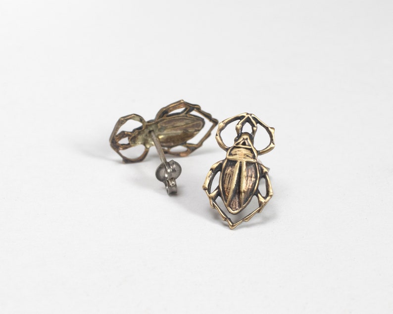 Beetle Scarab Earrings, Egyptian Motif Beetle Jewelry, Insect Stud Earrings image 4