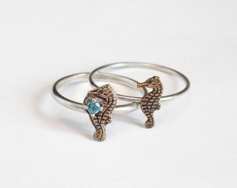 Tiny seahorse ring, with or without gemstone