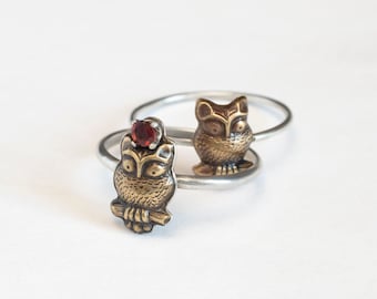 Round Owl Ring, with or without gemstone