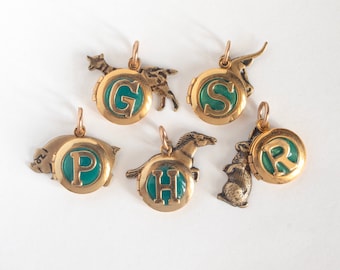 Personalized Initial Photo Locket, with a farm animal brass charm. Select Horse, Goat, Longhorn Steer, Pig, or Rabbit.