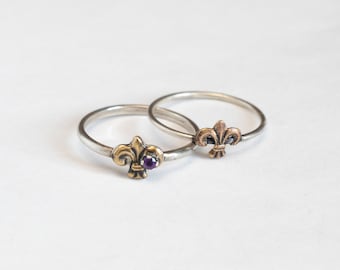 Tiny Fleur de Lis ring, with or without gemstone