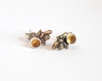 Gemstone Earring Studs, with accent bee