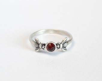 Sterling Silver Bee Ring with Gemstone, Bee Jewelry Gift, Birthstone or Alternative Engagement, Nature Honeybee Jewelry, Garnet, Turquoise