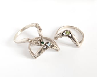 Double Crab Claw "Claddagh" Ring, with custom gemstone, in silver, gold, or bronze