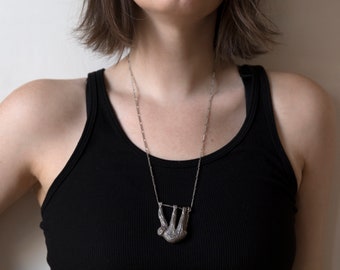 Sloth Statement Necklace, in bronze or sterling silver