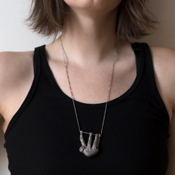 Sloth Statement Necklace, in bronze or sterling silver