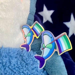 Sticker holographique Blahaj Pride MLM