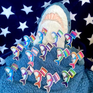 Holografische Blahaj Pride-stickers volledige set (14 stuks)