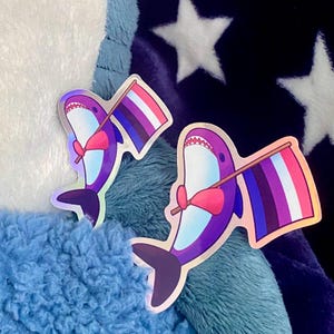 Sticker Blahaj Pride holographique genderfluid