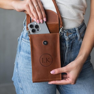 iPhone bag with crossbody strap, Personalized phone bag, Leather phone bag with strap, Cell phone bag crossbody, Leather mini bag