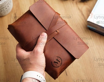 Boekomslag met monogram, gepersonaliseerde boekhoes, aangepaste boekdraagtas, A5-boekomslaghoes, A4-boekomslag, leren boekhouder