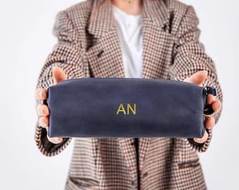 Estuche de piel con nombre, Estuche con cremallera, Estuche porta lápices, Estuche personalizado, Estuche de piel para bolígrafos, Estuche para lápices para mujer
