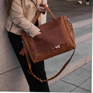 Reisetasche mit Trolleyhülle, Große Leder Reisetasche, Große Arbeitstasche Damen, Laptop Tragetasche mit Reißverschluss, Reise Business Tasche Damen