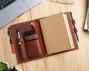 Leather journal cover with pen loop, Refillable notebook sleeve a5, a4, Custom writing diary case, Personalized gift for writers, b6 cover