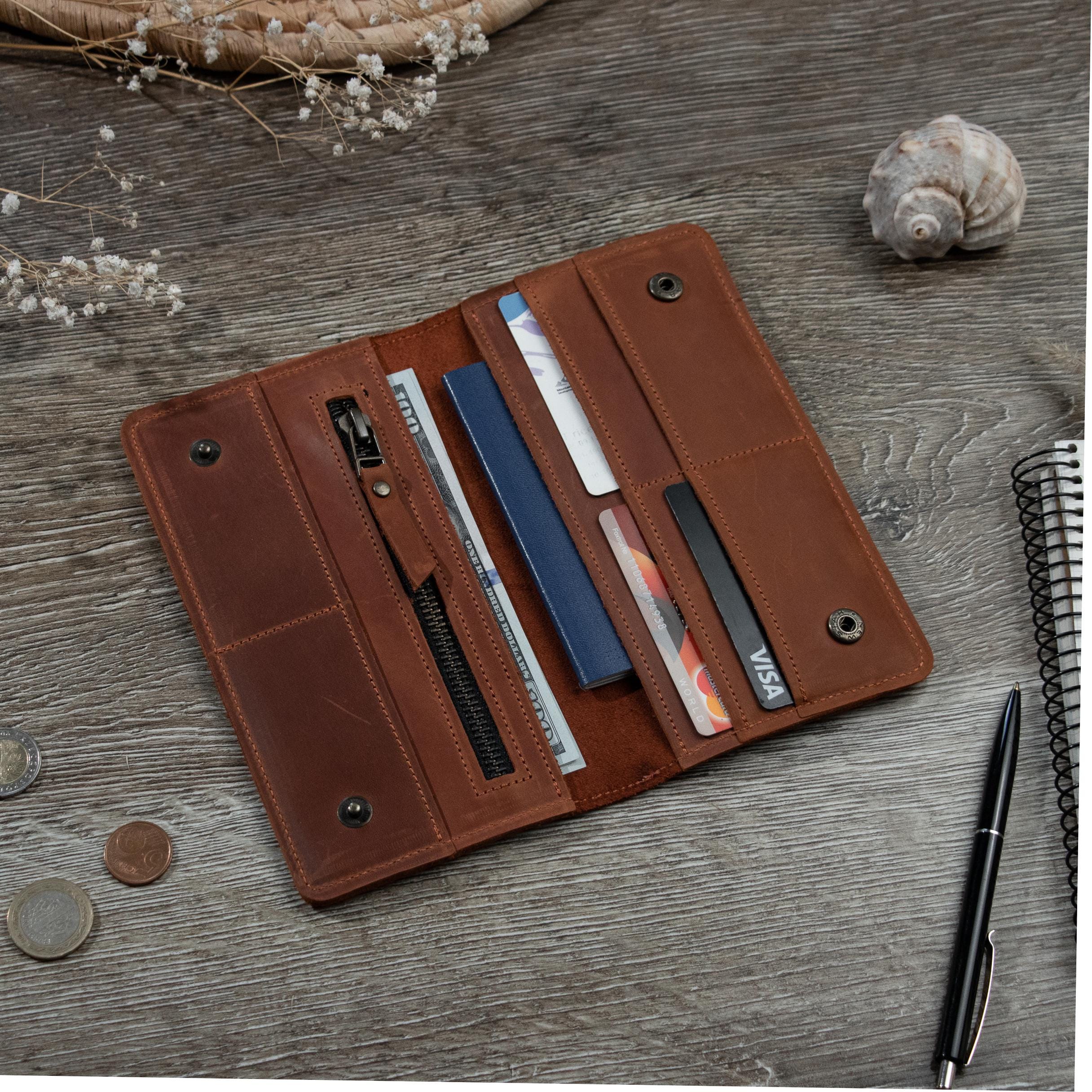 Thin wallet women, Long wallet women, Leather brown wallet women, Slim wallet womens, Engraved wallet women, Handmade wallet women
