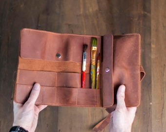 Leder Pinselhalter, Leder Pinselhalter, Leder Pinselhalter, Geschenk für Kunstliebhaber, Künstler Geschenk