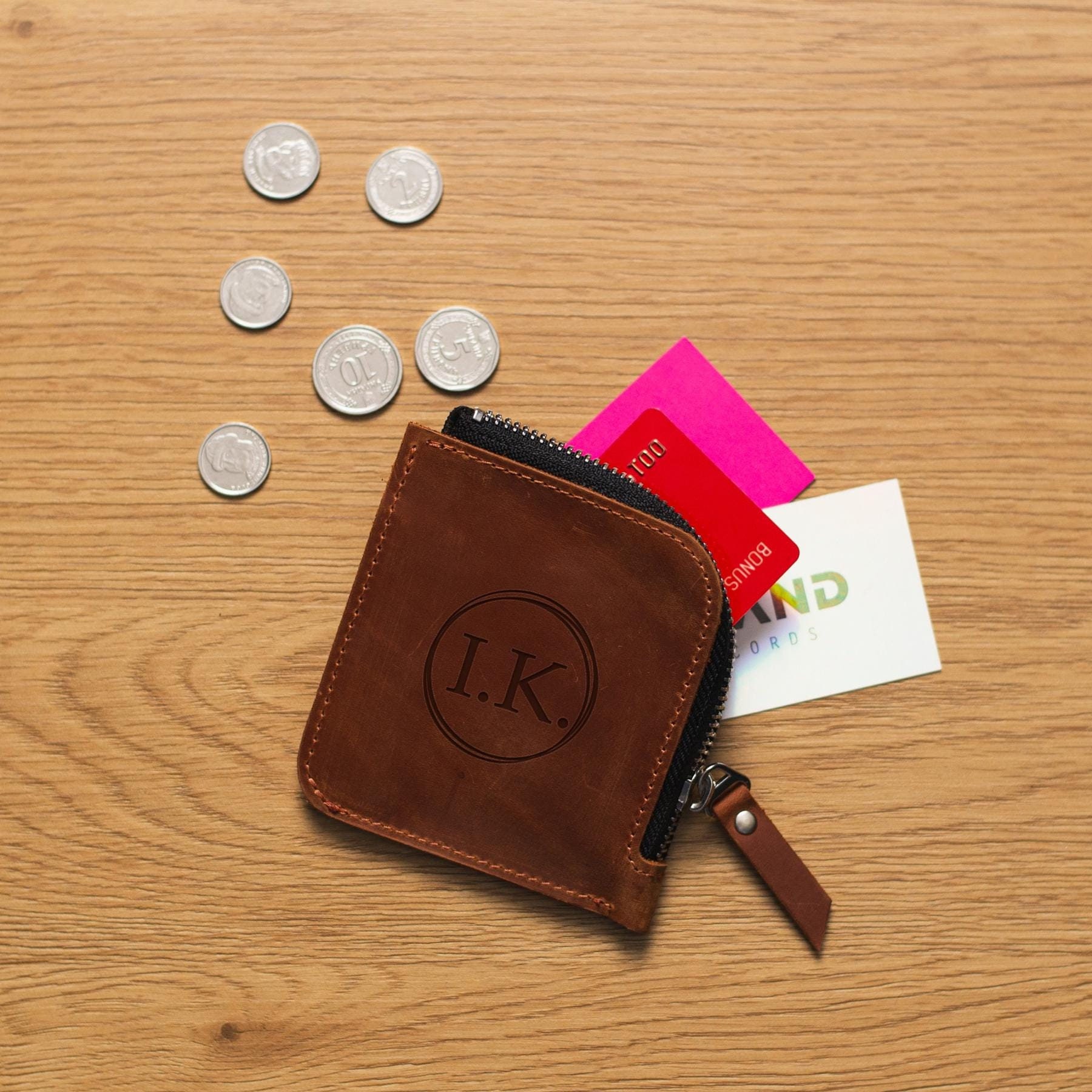 Leather small wallets for women, Leather coin wallet, Leather coin pouch zipper, Leather coin purse personalized name, Zipper card holder
