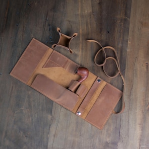 Tobacco pipe roll, Pipes tobacco case, Leather pipe bag roll, Leather pipe roll, Travel pipe case roll, Smokers kit case, Tobacco tray
