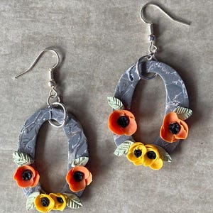 Polymer Clay Orange and Yellow Poppy Tina Dangle Earrings