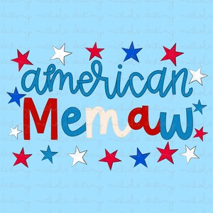Memaw estadounidense PNG / 4 de julio / Día del Trabajo / Día de los Veteranos / Descarga digital / Estrellas y rayas / Letra dibujada a mano / EE. UU. PNG