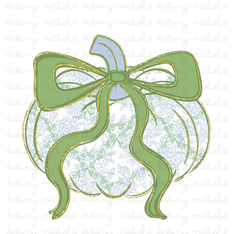 Grandmillennial Pumpkin PNG Fall PNG Bow Png Gold Glitter Png Preppy ...