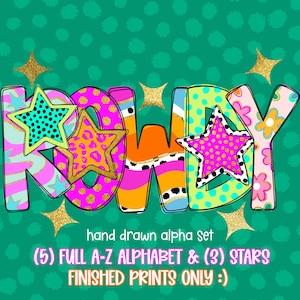 ROWDY Alpha Pack | Original Artist | Groovy Bright Neon Retro Alpha | Instant Download | DTF | Sublamination | Drag & Drop | Quirky