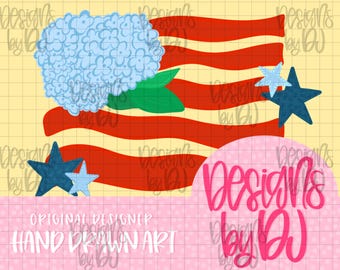 Hortensie Flagge, handgezeichnete USA Png, Rot Weiß Blau Png, Stars & Stripes Png, Grandmillennial Png, Vaterländischen Png, Amerika Png, Flagge Png