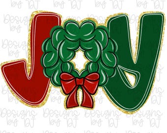 Joy Wreath Png, Hand Drawn Png, Preppy, Christmas, Coquette Christmas, Bow Png, Faux Glitter Png, Merry Christmas Png, Brushstroke