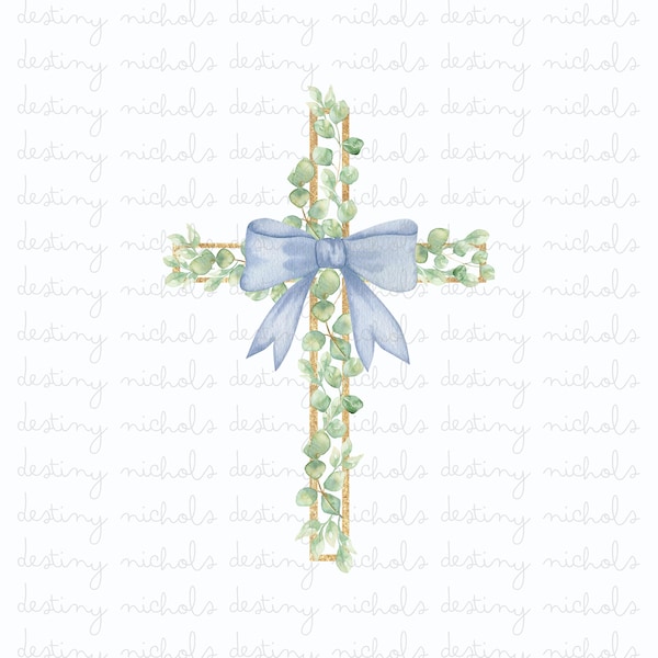Croix bleue aquarelle PNG | Religieux | Grand-millénaire | Arc | Pâques | Laminage | DTF | Noeud preppy | Art numérique | Fleurs | Imprimable