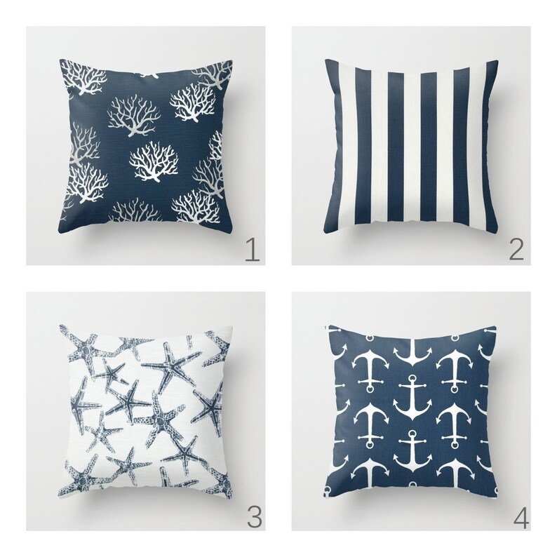 Navy Blue Pillow Covers Beach Decor Beach Pillows Decorative Etsy