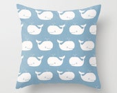 Whale Pillow cover Blue Pillow Cover Decorative Pillow Cover Nautical Pillows Size Choice