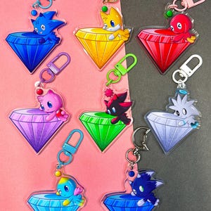 Chaos Emeralds with Chao acrylic keychain (PREORDER)