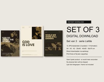 Set of 3 Bible Verse Prints | God So Loved the World, God Is Love, While We Were Still Sinners | Digital Download | Love