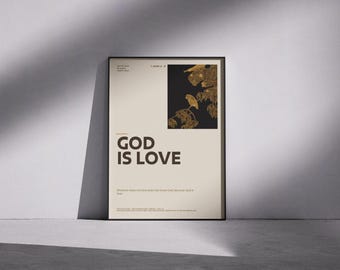 Affiche biblique « Dieu est amour » | 1 Jean 4:8 | Décoration murale chrétienne | Amour