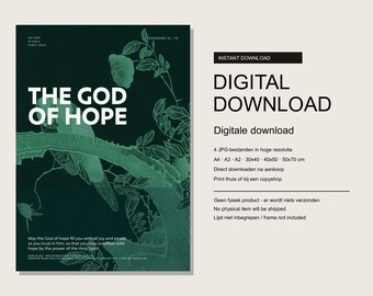 Affiche du verset biblique « Le Dieu de l’espérance » | Téléchargement numérique | Romains 15:13 | Décoration murale chrétienne à imprimer