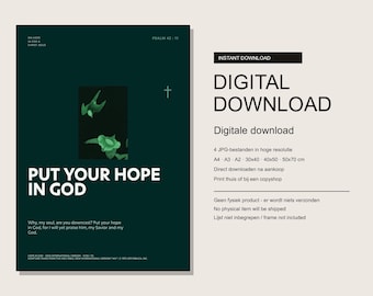 Affiche « Place ton espoir en Dieu » avec verset biblique | Téléchargement numérique | Psaume 42:11 | Décoration murale chrétienne à imprimer