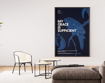 Affiche biblique « Ma grâce me suffit » | 2 Corinthiens 12:9 | Décoration murale chrétienne | Encouragement