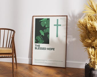 Affiche du verset biblique « L’espérance bénie » | Tite 2:13 | Décoration murale chrétienne | Espérance