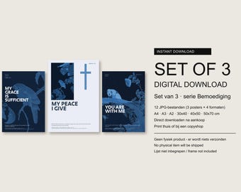 Set of 3 Bible Verse Prints | My Grace Is Sufficient, I Give My Peace, You Are With Me | Digital Download | Encouragement