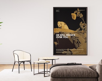 Il se réjouira de toi - Affiche biblique | Sophonie 3:17 | Décoration murale chrétienne | Amour