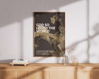Affiche biblique « Dieu a tant aimé le monde » | Jean 3:16 | Décoration murale chrétienne | Amour
