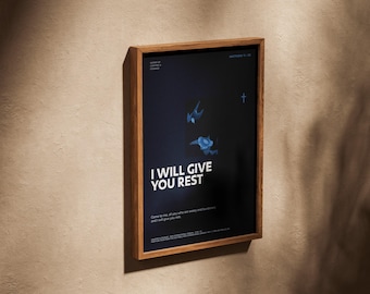 Affiche « Je vous donnerai du repos » | Matthieu 11:28 | Décoration murale chrétienne | Encouragement