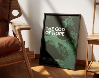 Affiche du verset biblique « Le Dieu de l’espérance » | Romains 15:13 | Décoration murale chrétienne | Espoir