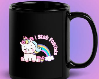 Darkly Humorous Unicorn 11oz Ceramic Mug | Funny Political Mug | Sarcastic Coffee Mug | Whimsigoth Liberal Coffee Mug | Foxtrot Delta Tango