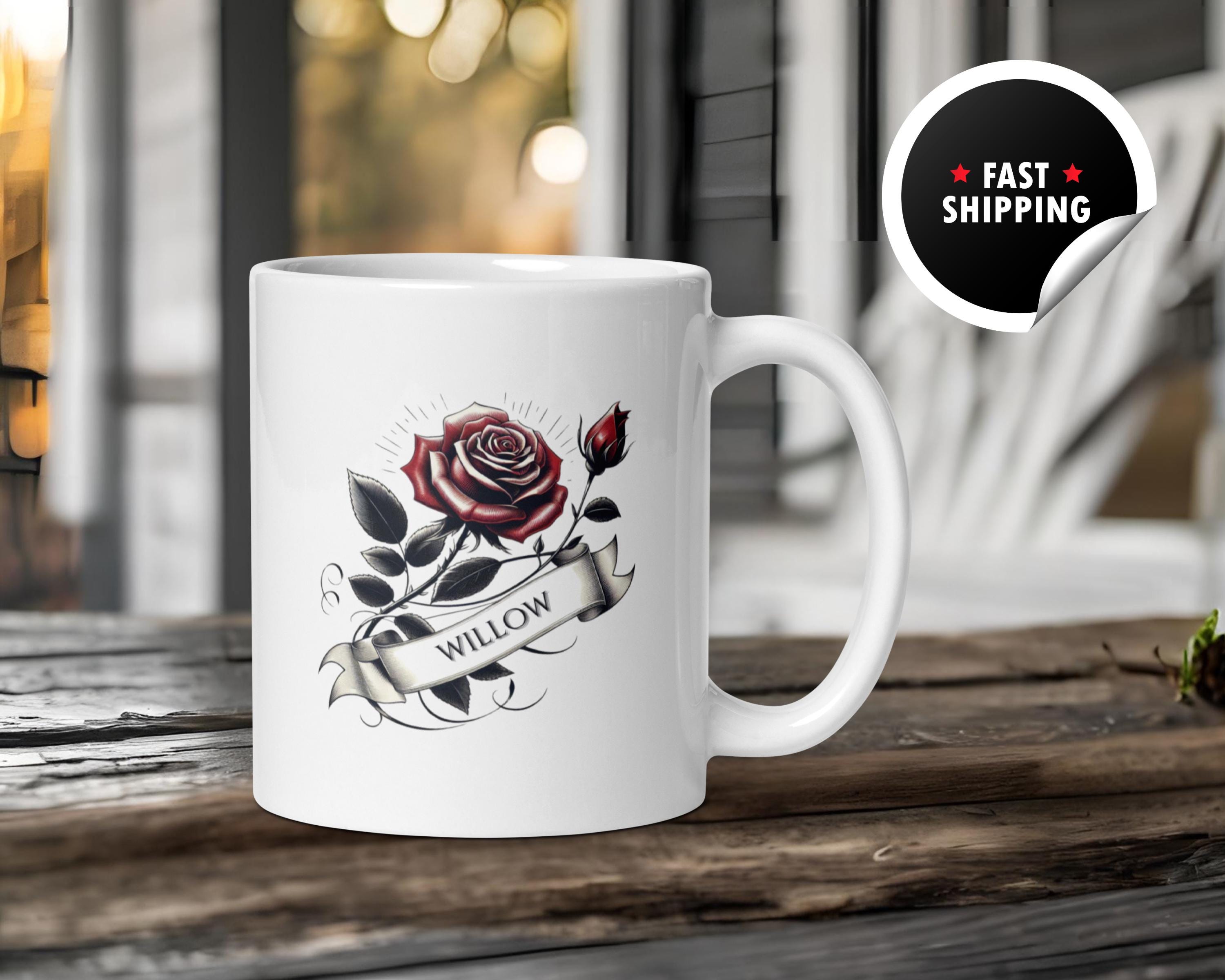 Personalized Rose Coffee Mug: Custom Name Ceramic Cup