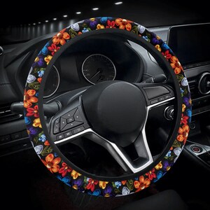 Elegant Floral Print Faux Embroidery Car Steering Wheel Cover - Gift for Her, Car Steering Wheel Cover