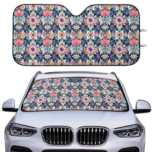 Boho Floral Pattern Car Sunshade Cover , Car Sunshade