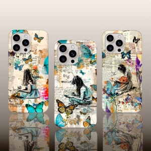 Book lover phone case, vintage collage phone case, collage phone case phone case for Samsung/ iPhone, Tough case