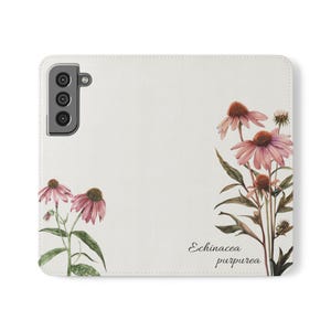 Capas de telefone flip botânicas de equinácea, capa de telefone herbal para Samsung e iPhone 16, 15, 14, 13