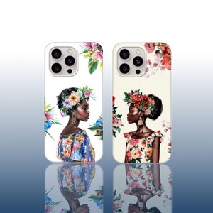 Zwart telefoonhoesje voor dames, telefoonhoesje bloemen esthetiek, Samsung/iPhone 15, 14, 13, stoer hoesje